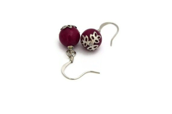 Fuchsia pink earrings dyed jade