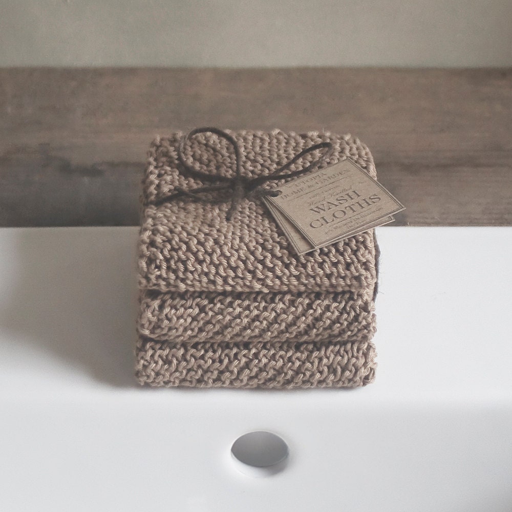 3 Hand Knitted 100% Organic Cotton Wash Cloths