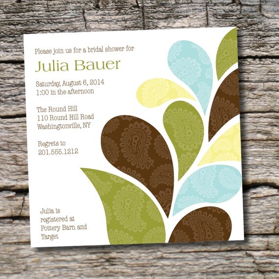 MOD PAISLEY SPLASH Bridal Shower/Baby Shower Party Event Printable Invitation, diy, you print Il_570xn