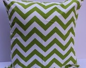 Chartruse Green and White Zig Zag Chevron 18" Pillow Cover