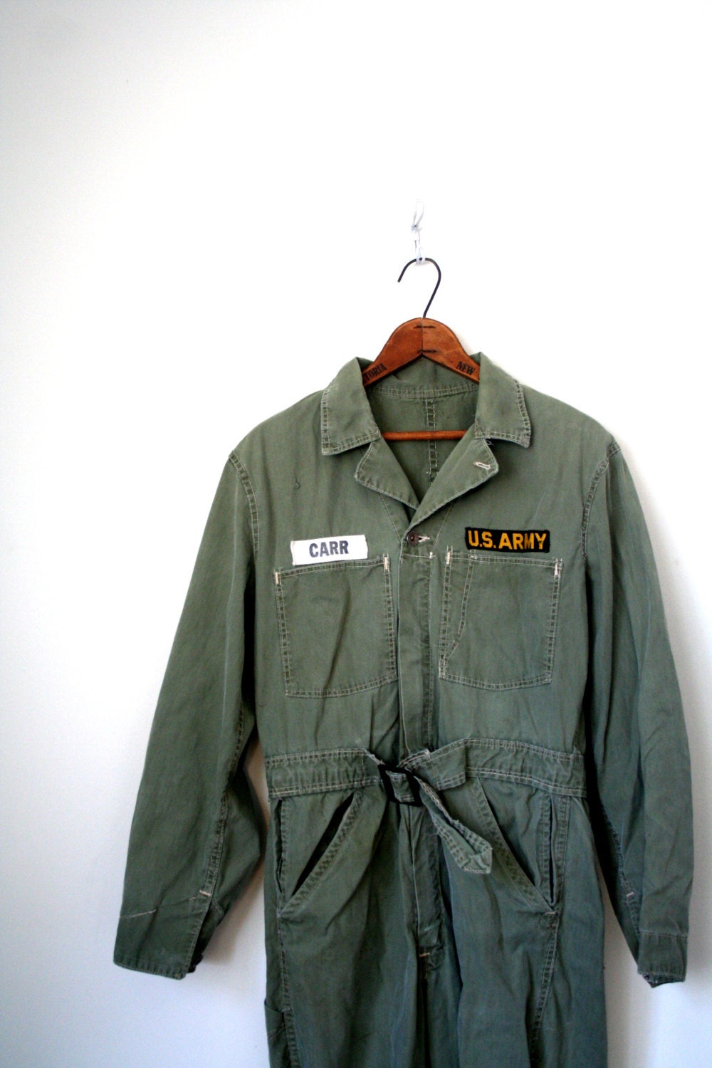 vintage ARMY COVERALLS olive green GRUNGE punk / mens & ladies small- short