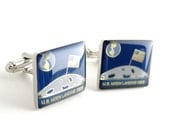 U.S. Flag on the Moon Cufflinks -- Space Exploration Commemorative Cufflinks Collection