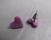 Heart Stud Earrings, Polymer Clay Pink Earrings, Lilac Elegant Earrings