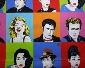 Pop Art,colorful Marilyn Monroe, Audrey Hepburn,James Dean printed heavy weight vilber linen upholstery fabric-Half Yard