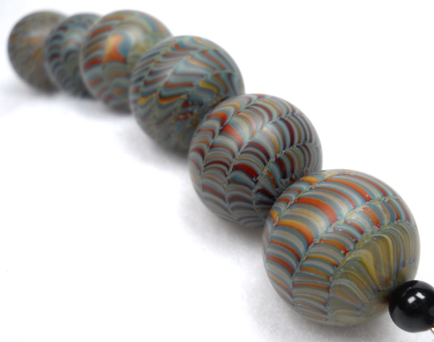 American Trade Bead - Kansas - Strand of 6 ball beads. Hollow blown boro glass lampwork.