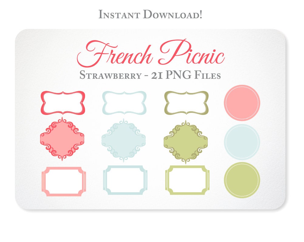 Digital Scrapbook Journal Frames - Scrapbooking Clip Art - Clipart - French Picnic - Instant Download