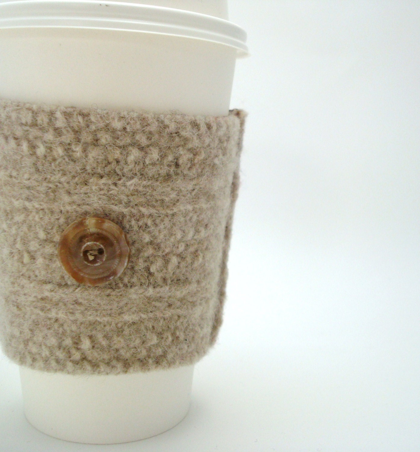 Wool Coffee Cozy OATMEAL & BURGUNDY Felted Sweater Wool Coffee Cosy Coffee Sleeve