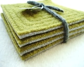 Coasters CHARTREUSE & GREY Upcycled Mug Rugs Felted Wool Coasters Green Coasters by WormeWoole