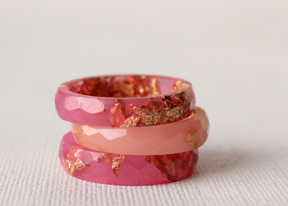 watermelon pink size 7.5 thin multifaceted eco resin ring