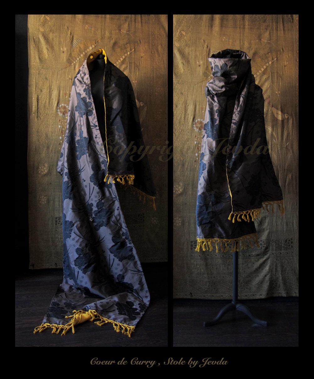 XXL Silk Scarf Stole by Jevda luxurious bohemian hippie chic  one of a kind hand stitched art to wear