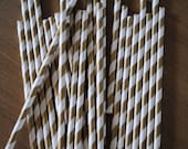25 Gold Stripe Straws