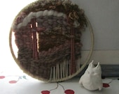 WALL HANGING WOODLAND Vintage Weaving Trees Morning Fog