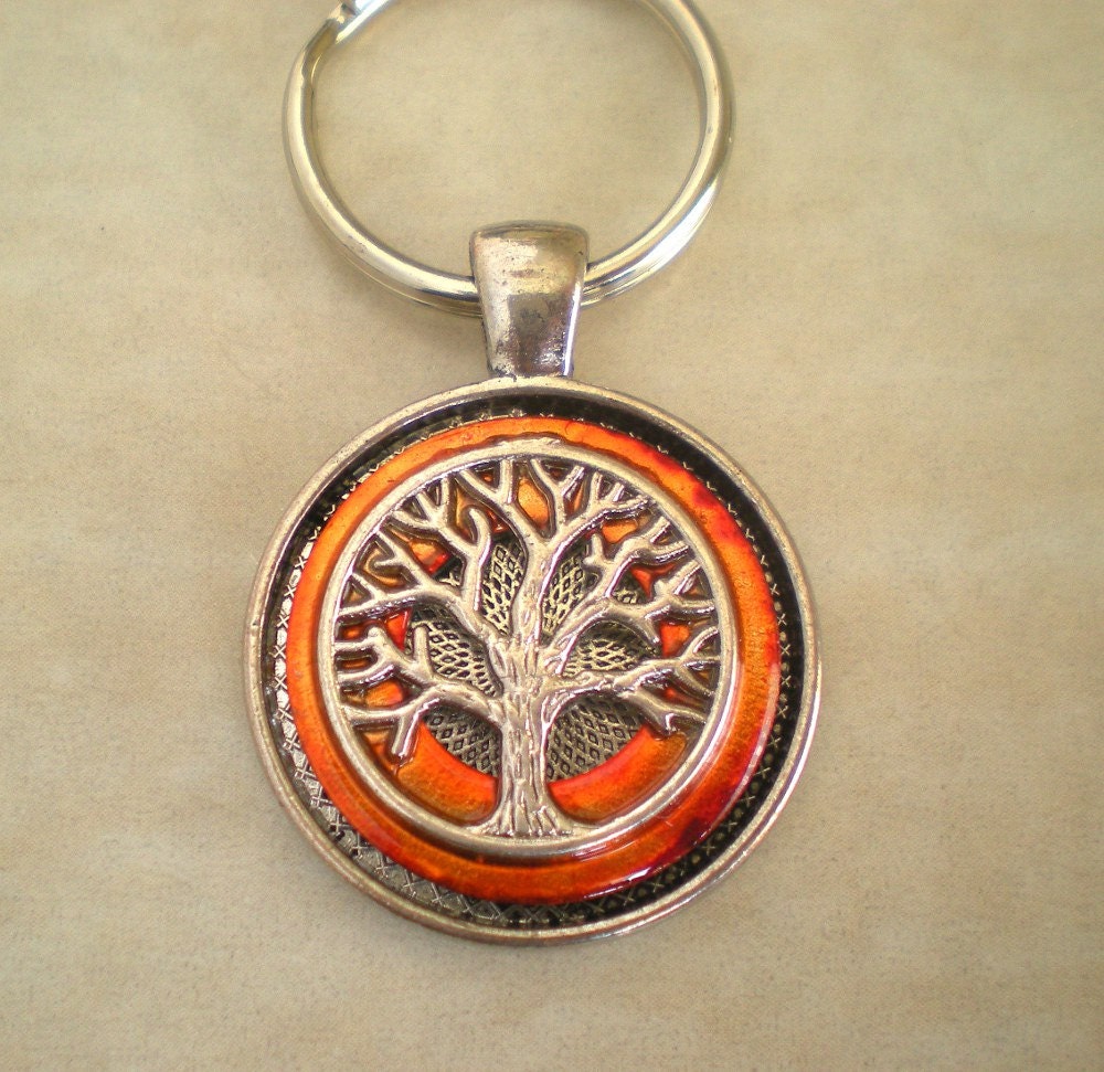 Tree of Life Keychain: Orange - Boho Keychain - Men's Keyring - Men's Keychain - Tree Keychain - Celtic Keychain - Father's Day - Men's Gift