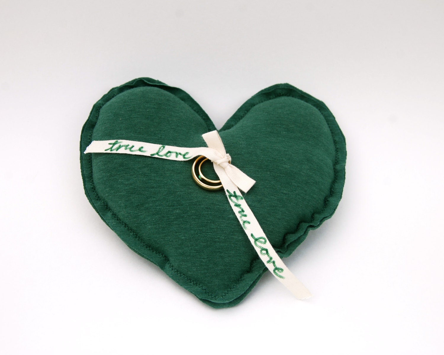 Eco Friendly Wedding - Ring Bearer Pillow - Heart Shaped - Engagement -  Emerald Green - Summer Wedding