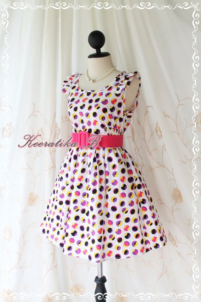 Alice Summer Dress - Beautiful Stunning Spring Summer Sundress Colorful Dotted All Over Party Dancing Country Vacation Dress