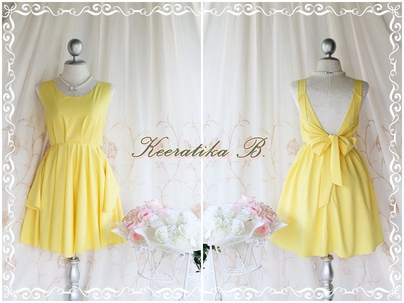 A Party - V Shape - Prom Party Cocktail Bridesmaid Dinner Wedding Night Backless Dress Bright Yellow Glamorous Cocktail Dress