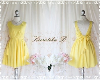 A Party - V Shape - Prom Party Cocktail Bridesmaid Dinner Wedding Night Backless Dress Bright Yellow Glamorous Cocktail Dress