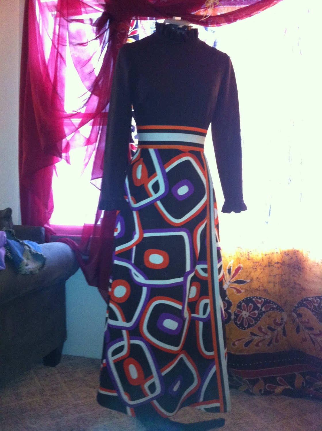 Vintage retro geometric abstract hippie mama dress 1970's 1960's 70's 60's