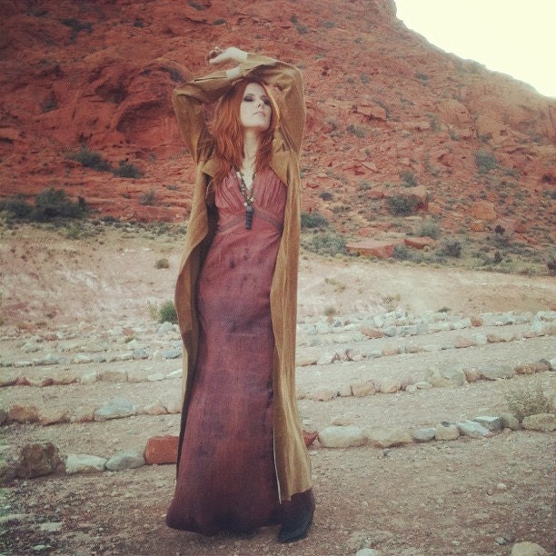 Vintage Suede Tan Duster Maxi Coat Jacket