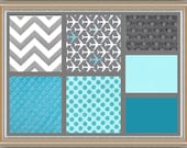 Custom Crib Bedding - 2 piece Set - Grey  turquoise and aqua airplanes