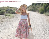 20% Off MEMORIAL DAY SALE Vtg 1950s 50s Pink & Brown Floral Print Highwaisted Full Circle Skirt S/M