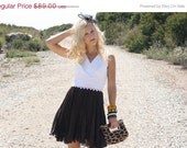 20% Off MEMORIAL DAY SALE Vtg 1960s 60s Pat Richards White & Brown Floral Embroidered Pleated Dress S