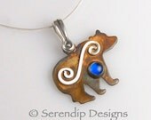 Bear Necklace Silver Patina with Spiral and Blue Spinel