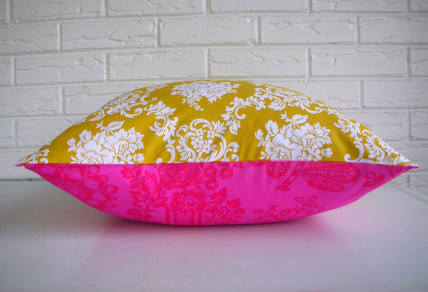 Yellow and Pink Pillow Cover - Decorative Throw Cushion - Bright Colorful Girls Room Decor