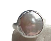 Spring Savings Sale Artisan Cocktail Ring with Coin pearl and Sterling silver bezel set  size 7.5-8 Sundance style