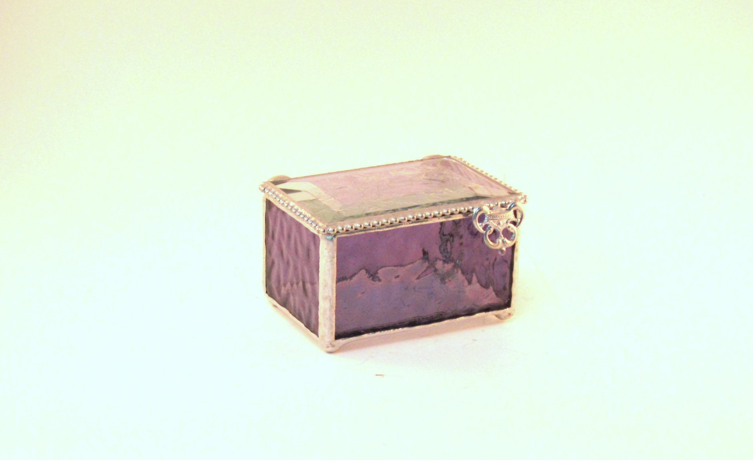 Amethyst Purple Stained Glass Jewelry Box, Keepsake Box, 2 x 3", Clear Bevel Lid, Bridesmaid Gift, Mother's Day Gift, Maid of Honor Gift - shopworksofglass