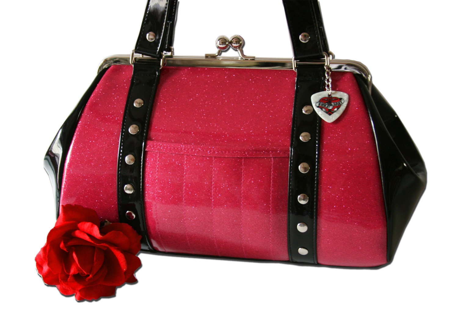 Hot Pink Purse Vinyl Handbag Pink and Black by HOLDFASThandbags
