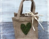 Burlap Moss Heart Flower Girl Basket - Rustic Wedding - Spring Summer Winter Fall - Kids Children - Outdoor Weddings - Petal Bag, Purse