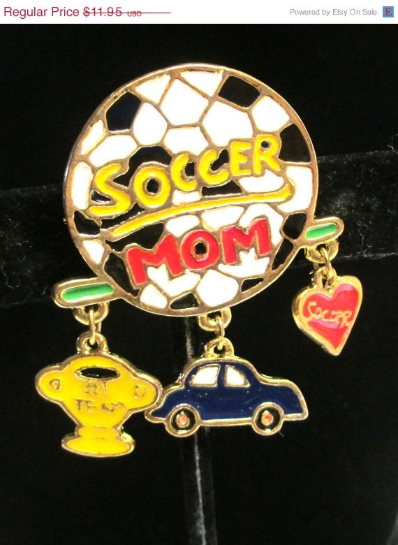25%OFF Vintage Enamel Signed Soccer Mom Brooch, ATTENTION SOCCER Mom"S