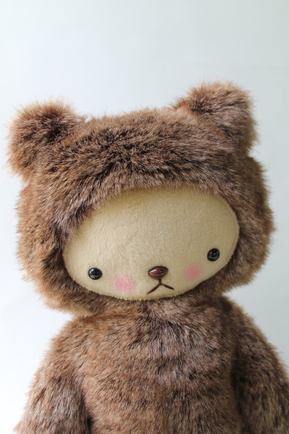 Kawaii Teddy Bear Plushie Speckled Brown Faux Rabbit Fur Large FINBAR