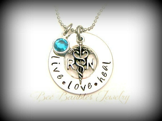 Hand Stamped Jewelry / RN necklace / Nurses / Nursing Student - Hand Stamped Stainless Steel Jewelry