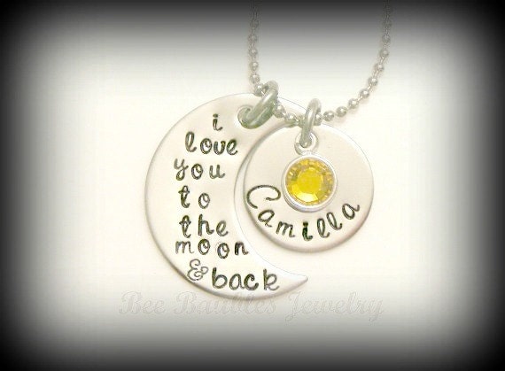 Hand Stamped Stainless Steel - I Love You To The Moon And Back Personalized Necklace - Hand Stamped Stainless Steel