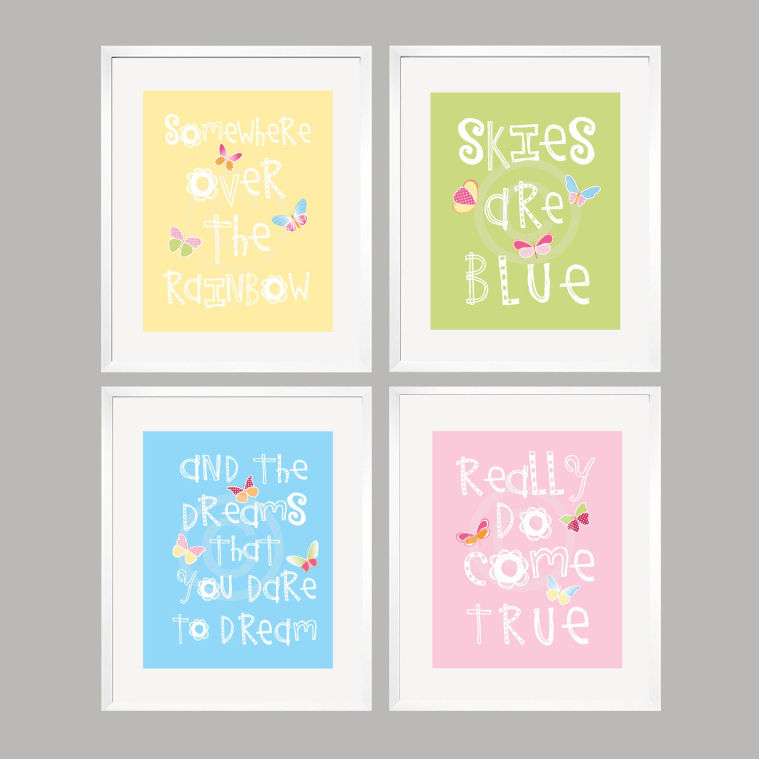 Somewhere Over The Rainbow Nursery Art Decor for Daisy Garden Pottery Barn Bedding 4 pc Art Print Set 5x7