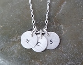 Triple 3 Initial Necklace - Hand Stamped Sterling Sterling Discs 9.5mm - Font and Finish Options