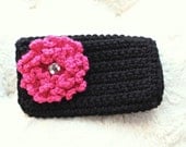 Crocheted Clutch - Black and Hot Pink