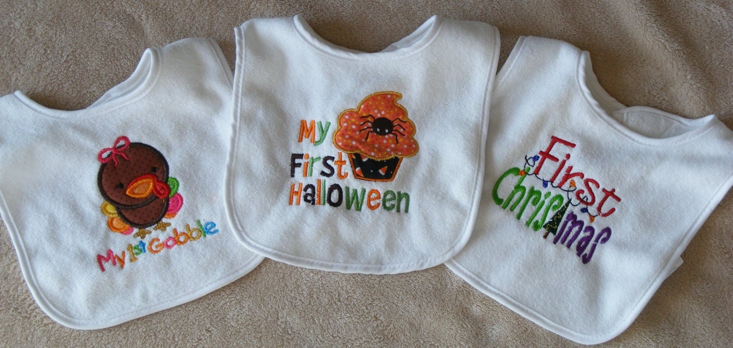 First  Holidays Halloween, Thanksgiving and Christmas bib set