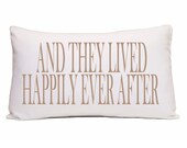 Happy Printed Pillow Cover, Taupe and White Pillow, sizes 14x21 inch pillow,