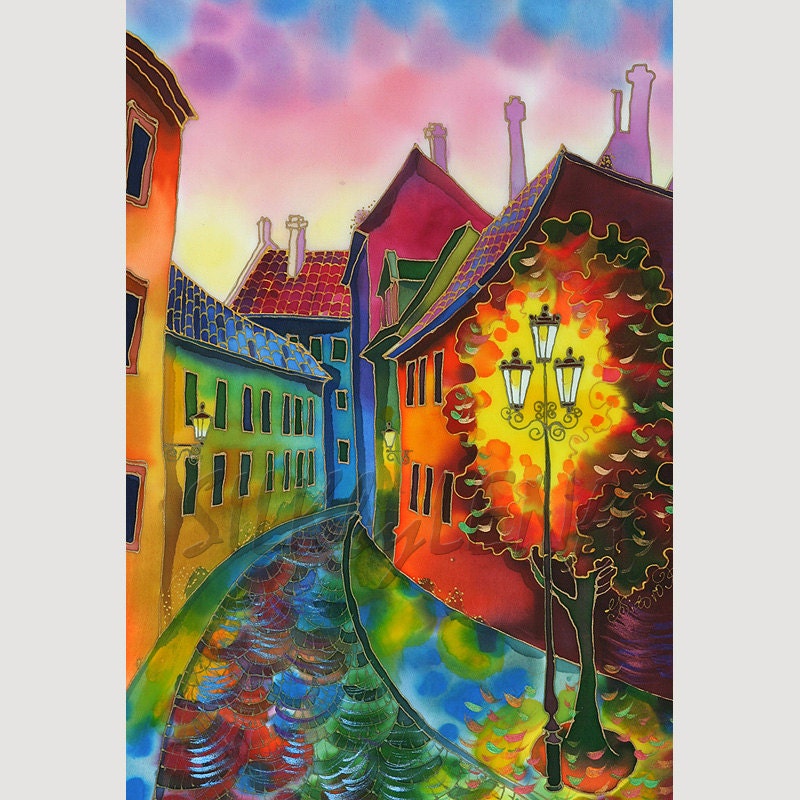 GICLEE  Print On LUSTER Paper -Of Original Painting-SILK Painting- Acrylic  Painting- Fine Art Print- Cityscape-Prague-Europe -13inX19in