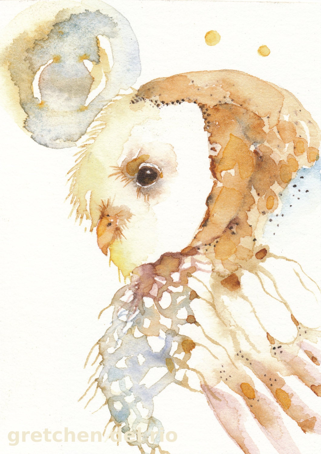 APACHE barn owl totem Aceo watercolor PRINT spirit animal - Free Shipping