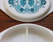 Pretty Vintage Horizon Blue and White Pyrex Divided Dish