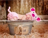Newborn or 0-3 months  baby pig diaper   cover hat set crochet Newborn photo props photography boy girl