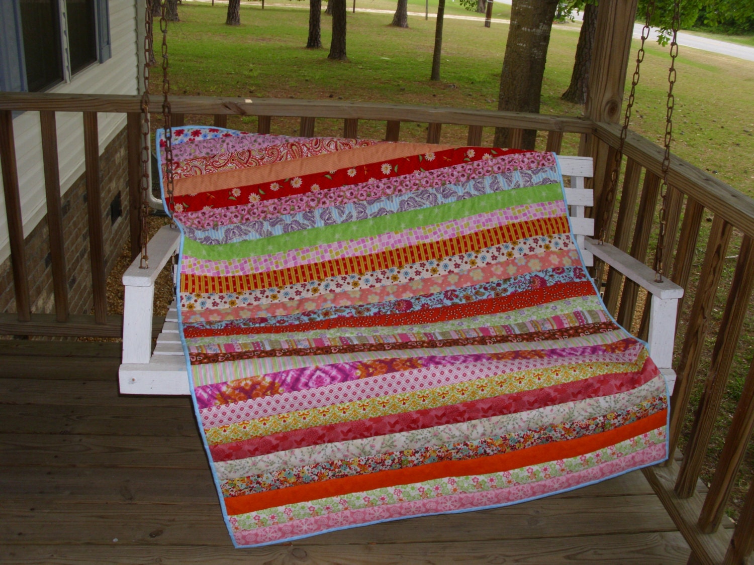 20% Off Today Bright Strippy Quilt Lots of Colors Wedding Shower or Graduation Gift Lap or Couch Throw Hand Quilted