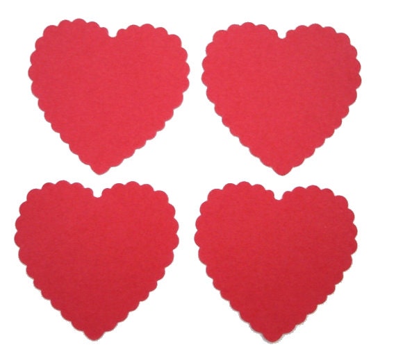 25 Large Scalloped Red Heart punch die cut tag embellishments - No914