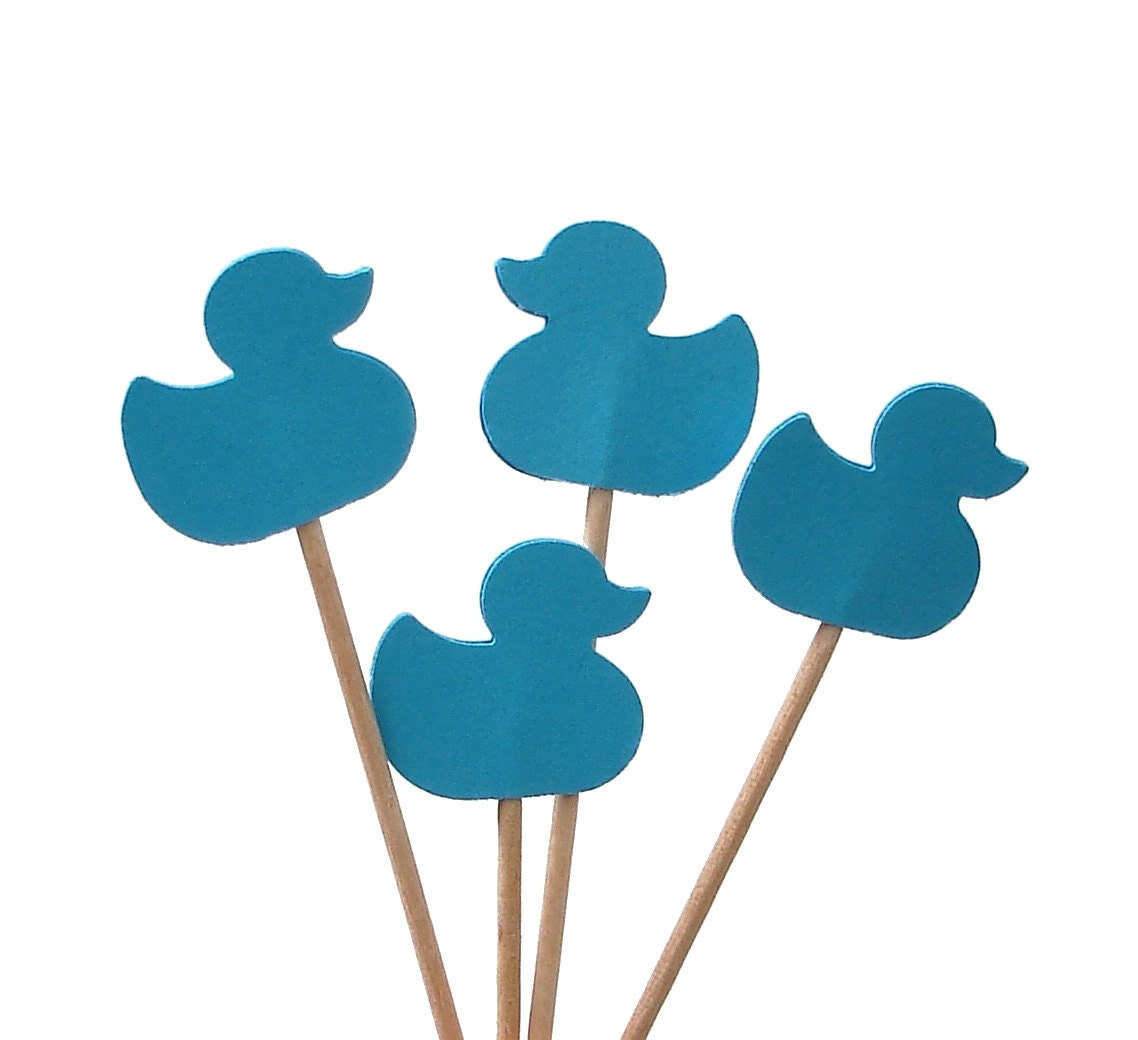 24 Blue Duckies Duck Party Picks, Cupcake Toppers, Food Picks, Toothpicks - No230