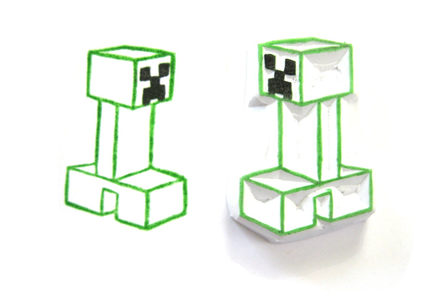 Minecraft Creeper Hand Carved Rubber Stamp