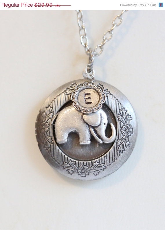 ON SALE Best of Friends, Baby Elephant Locket Necklace, Persoanlize,Monogram,Wedding, ,Wedding,Bridal Jewelry,Bridesmaids Gift